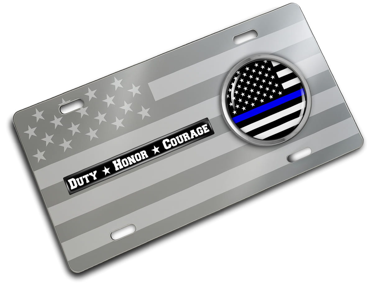 Duty Honor Courage Thin Blue Line - Stainless Steel Car License Plate Duty Honor Courage Thin Blue Line - Stainless Steel Car License Plate